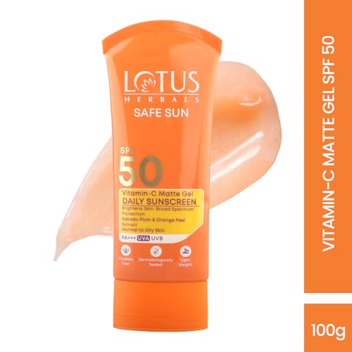 Lotus Herbals Safe Sun Vitamin C Matte Gel Daily Sunscreen | SPF 50 | PA+++ | Paraben Free | Dermatologically Tested | Anti Pollution | Normal / Oily Skin | 100g