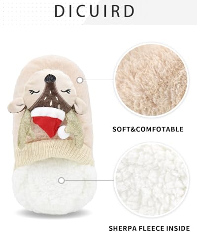 Image of DICUIRD Women's Animal Gripper Slipper Socks, Soft Sole House Slippers | Cute animal fuzzy sock slippers with flexible soft soles and non-slip grippers for comfy everyday indoor wear