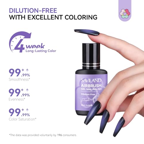 Image of SAVILAND Plus Airbrush Gel Nail Polish Dilution-free: 20 ml Purple Non-Acetone Nail Polish for Airbrush Fine Mist Nail Gel Polish No Clogging Castor Oil VE Airbrush Paint for French Cat Eye Paint