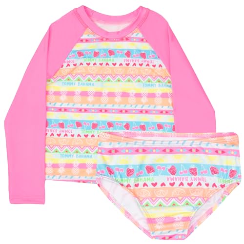 Tommy Bahama Girls 2-Piece Swimsuit Set, Long-Sleeved Rash Guard and Bikini Bottoms, Quick-Drying Swimwear for Kids