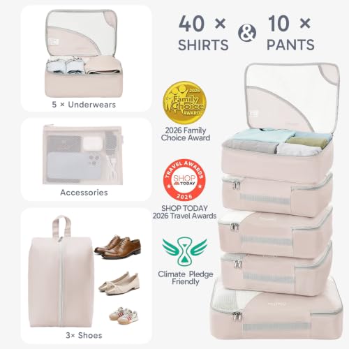 Image of 10 Set Packing Cubes for Travel, Gifts for Women Mom,Anti-Tearing Suitcase Organizer for Luggage with Shoe & Hanging Toiletry Bag,OlarHike Vacation Essentials & Accessories for Cruise Ship