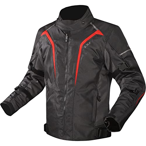 LS2 blindado Motociclista Sepang. Chaqueta Protectora Textil para Motocicleta Impermeable y Transpirable. con blindaje CE, Black Grey Red, M para Hombre