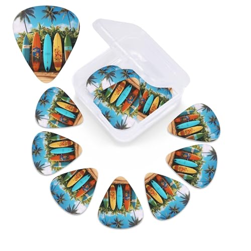 Surf's up サーフボードギターピック 12個パック 3つの異なる厚さ パーソナライズされたセルロイドギターピック エレクトリックギター用オーガナイザー収納ボックス付きアコースティックギターピック