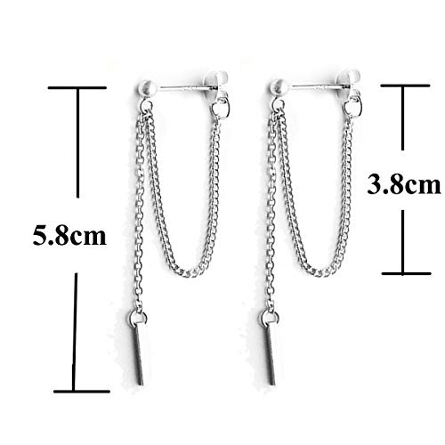 SLUYNZ 925 Sterling Silver Bar Dangle Earrings for Women Teen Girls Threader Earrings Chain (Color 1)