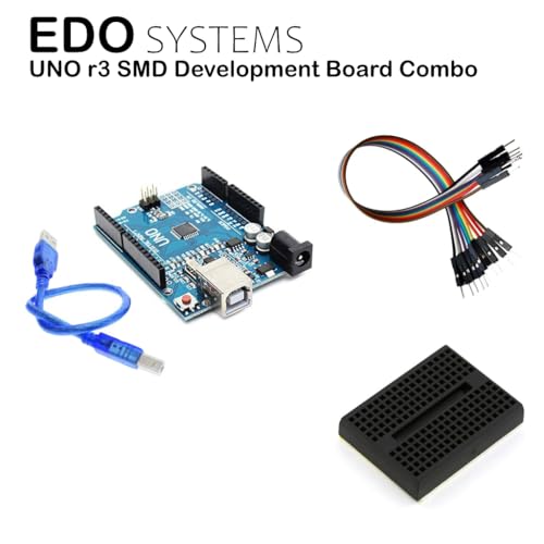 Image of UNO R3 SMD Development Board | with USB Cable | CH340G - Prototyping Board for DIY Electronics (UNO r3 SMD Development Board with USB Cable + Mini BreadBoard + 20 M to M Jumper Wires)