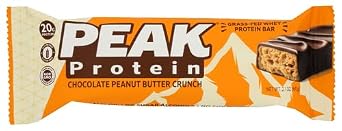 PEAK PROTEIN BARS Grass-Fed Whey 20G Protein Gluten Free Chocolate Peanut Butter Crunch 2.2 oz (Pack of 12)