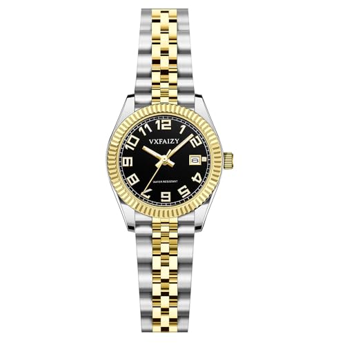 VXFAIZY Montre Classique pour Femmes avec Affichage Facile de l'heure, Calendrier et résistance à l'eau (Silver-Gold Black)