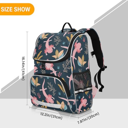 Backpack Cute Axolotl Salamander School Backpack Travel Hiking Large Capacity Causal Daypack Bookbag Laptop Schoolbag with Reflective Tape for Boys Girls Adults3