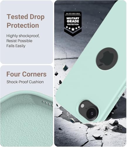 Image of Elzzi Microfiber Logo Cut Cover Compatible for iPhone 16e /17e Case Liquid Silicone Cases Full Body 4 Layer Protective Covers Shockproof Back Cover with High Raised Camera Lips (6.1 inch, Mint Green)