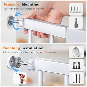 Baby Gate with Cat Door Adjustable, 29"-41" Auto Close Safety Dog Gate for Stairs, Doorway, House, Kitchen, Pressure Mounted & Dual-Lock Design Sturdy Pet Gate Pet Supplies, White