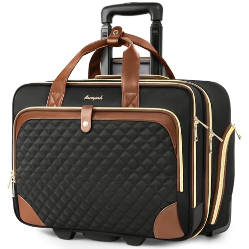 Image of Arcoyard Rolling Laptop Bag, Rolling Briefcase for Women with Waterproof Pocket, 16 Inch Computer Bag, Underseat Carry On Luggage with Wheels for Work Travel Business, Lightweight Black Brown