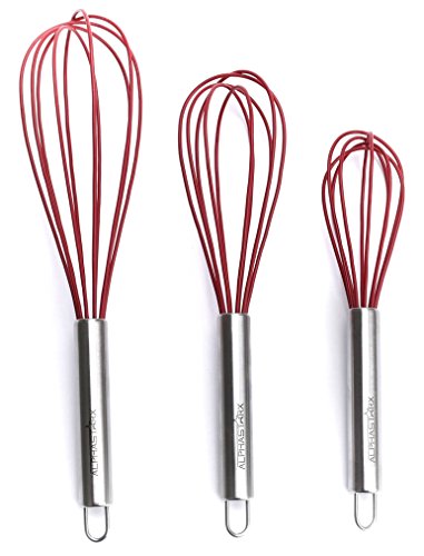 Alphastarx Stainless Steel Kitchen Whisks - Set of 3 Silicone Whisk Utensils for Whisking, Blending, Stirring & Beating - Great Egg Beater Blender, Milk Frother - 12