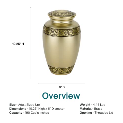 Classic Laurel Gold Brass Cremation Urn For Ashes, Brass, Gold Urn, Adult Sized Cremation Urn, 10.25 Inches High #TOP4