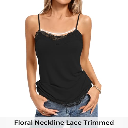 Image of Kate Kasin Women's Adjustable Spaghetti Strap Lace Trim Cami Tunic Tank Top 2PACK