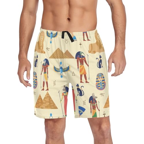 susiyo Egyptian Gods Pyramid Men's Pajama Shorts Soft Comfy Pajama Bottoms Lounge Sleep Shorts Sleepwear with Pockets
