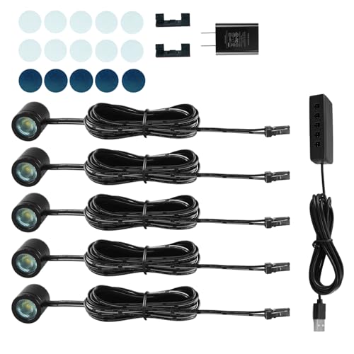 TAYSING Mini LED Spotlights, USB Powered Small Spotlight Display Lights, Accent Lighting for Artwork, Paintings, Jewelry, Display Cases, handicrafts, Models, Toys, Puzzles (Warm White, 5 Pack)
