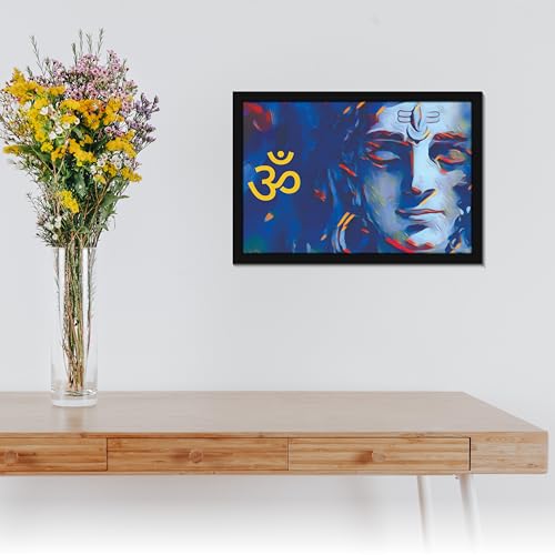 Image of Mad Masters Lord Shiva Hindu God Shiv Bhagwan Painting Hanging Photo Frame Decorative Item for Living Room, Bedroom, Home Decor and Wall Decoration (MM 2100, 30.5L x 20.3W cm, Paper, With Plexi Glass)
