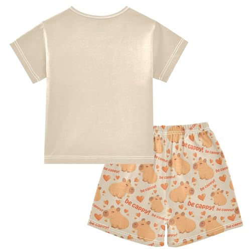 senya Happy Cute Capybara Heart Summer Pajamas Set Short Cotton Sleepwear 2 Piece2