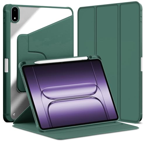 Image of TGK Rotating Case Cover for OnePlus Pad 3 13.2 inch Tablet, Pad 2 Pro, Pad 4 Pro with Pencil Holder Trifold Stand Cover Clear Back (Forest Green)