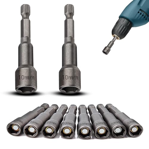 TXXATX Steckschlüssel Sechskant 10 mm Nuss Akkuschrauber 10 Stück Magnete Sechskant Bit Set Stecknuss Adapter 1/4 Zoll Sechskantschaft Steckschlüsseleinsatz für Steckschlüssel Handbohrmaschine Bohrer