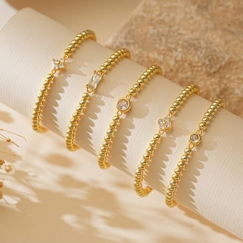 Bijoux tendance en or rose et blanc bracelet perles élastique trèfle - 4