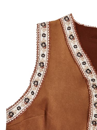 Verdusa Women's Vintage Crop Vest Western Sleeveless Outerwear Vests with Floral Edge4