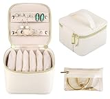 Picture of HofferRuffer Jewelry Box Organizer for Women Girls, Travel Jewelry Case with 6 Portable Zipper Bags, Jewelry Storage Ideal for Travel & Home Organization (6pcs-CreamWhite Faux Leather)