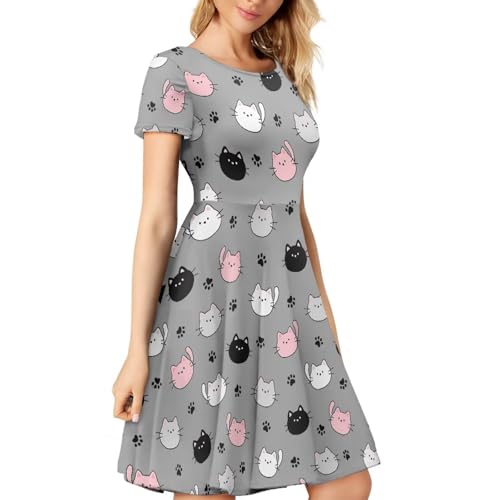 Image of AFPANQZ Womens Casual Summer Lightweight Vintage Dress Short Sleeve Midi Dress Knee-Long Luxury Formal Dress