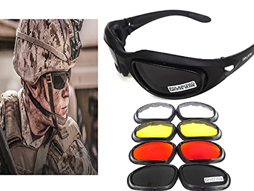 GALAXYLENSE Air Soft Sport Military Eye Protection Glasses - Baseball High Impact Resistant Sunglasses - Motorcycle Glasses - Provide Polarized UV Protection & Comfort - 4 Polycarbonate Lenses