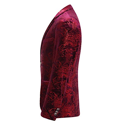 Cloudstyle Men's Dress Floral Suit Notched Lapel Slim Fit Stylish Blazer, Red 2, Large
