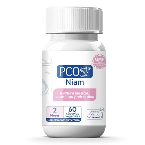 [60 cáps] PCOS NIAM | Para 2 meses | D-Chiro Inositol SOP | Con Ácido Fólico, Biotina, Vitamina B12, B6 y D3 | Suplemento Ovarios Poliquísticos | Regulación Hormonal