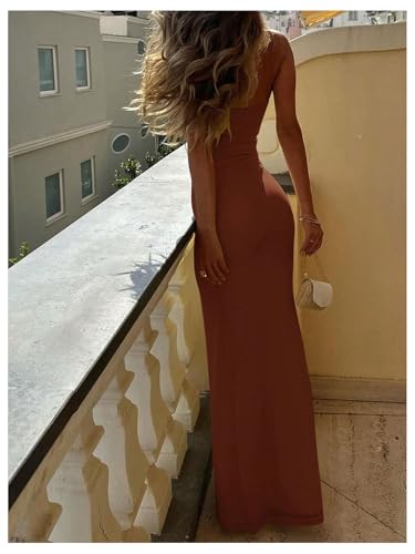 Image of SOLY HUX Women's Elegant Mesh V Neck Bodycon Maxi Dress Summer Cocktail Party Wedding Guest Long Cami Sundresses