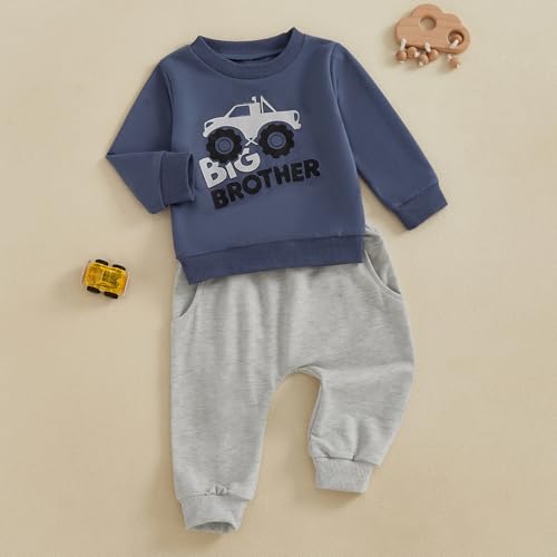 Toddler Baby Boy Clothes Fall Winter Outfits Trucks Print Long Sleeve Crewneck Sweatshirt and Pants Set 2Pcs2