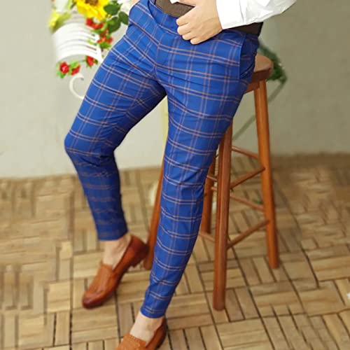 Mens Plaid Stretch Dress Pants Slim Fit Skinny Chino Pant Tapered Leg Checkered Casual Business Golf Work Suit Pants2