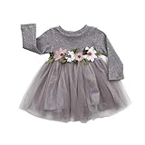 Mubineo Toddler Girl Long Sleeve Knit Dresses Baby Infant Flower Tutu Spring Fall Dress (Grey, 2-3T)