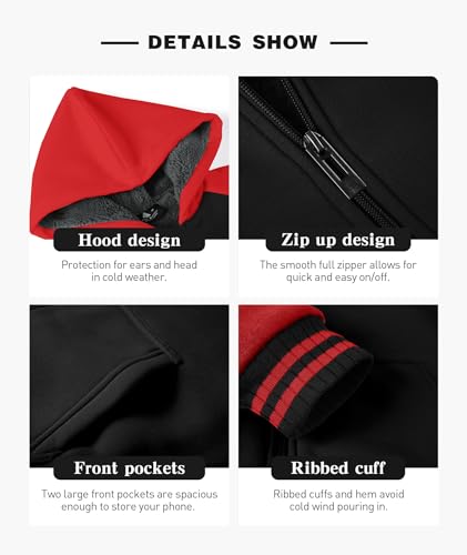 Image of SECOOD Kids Hoodie Fleece Jacket Warm Sherpa Lined Zip Up Hooded Sweatshirt Soft Winter Coat Boys Girls School Outerwear