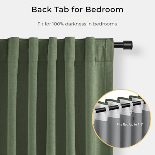 Image of INOVADAY 100% Blackout Curtains for Bedroom, Moss Green Black Out Curtains 120 Inch Long, Clip Rings Linen Blackout Drapes, Thermal Insulated Room Darkening for Living Room, 2 Panels - W50xL120