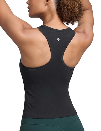 CRZ YOGA Seamless Ribbed High Neck Tank Top for Women - Sleeveless Crop Yoga Workout Shirt with...
