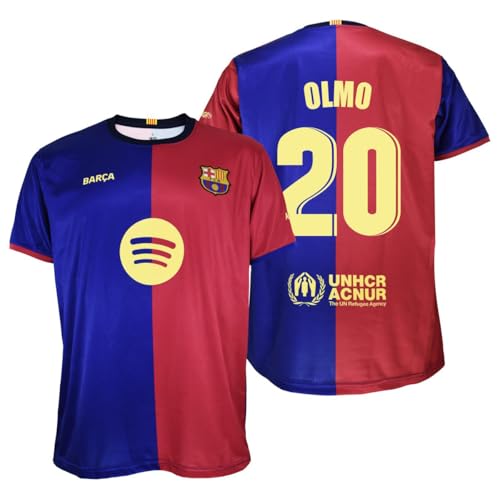 FCB Futbol Club Barcelona Camiseta Olmo 20 Primera equipación Temporada 24/25 - Réplica Oficial con Liciencia - Adulto (FR/ES, Letras, XXL, Regular, Regular, Azulgrana)