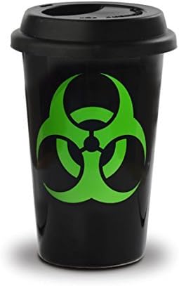 Black Ceramic Take Away breakfast mug with black silicone lid 40 cl. Biohazard Design