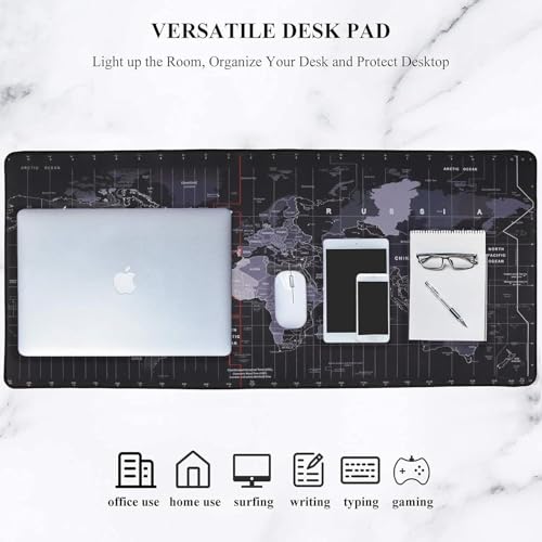 Image of World Map Extended Size Gaming Mouse Pad| Desk Mat | Stitched Edges| Non-Slip Rubber Base |Computer Laptop| Keyboard Mouse Pad for Office & Home (80x30cm)