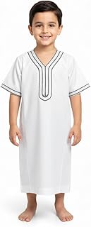 Traditional Boys Green Thobe with White Embroidery
