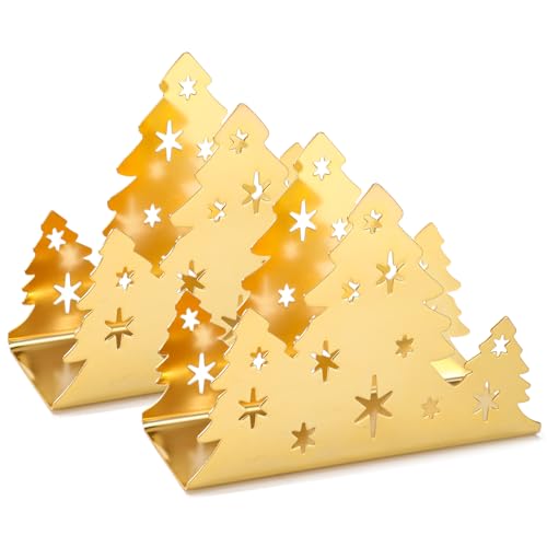 2 Pack Christmas Napkin Holders for Table, Tissue Dispenser for Kitchen Countertop/Restaurant, Stainless Steel Paper Napkin Storage and Organization for Tabletop Decoration (Gold)