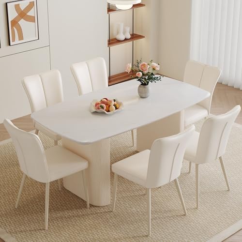 67”Modern Dining Table Set for 6,Kitchen Table Set,Cream
