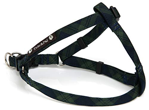 Toto&Pal Royal Tartan Check Foot Harness (with Swarovski) Navy, 0.6 inch (15 mm)
