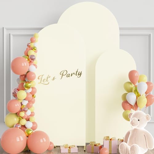Image of Wokceer Wedding Arch Backdrop Cover Set of 3 Spandex Fitted Wedding Arch Stand Covers for Round Top Chiara Backdrop Stands Cover for Birthday Party Ceremony Banquet Decoration 4ft,5ft,6ft Ivory