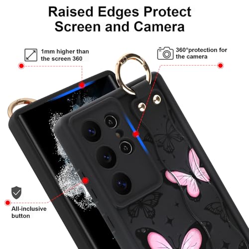 Coque Samsung S22 Ultra papillon rose avec dragonne en TPU - 4