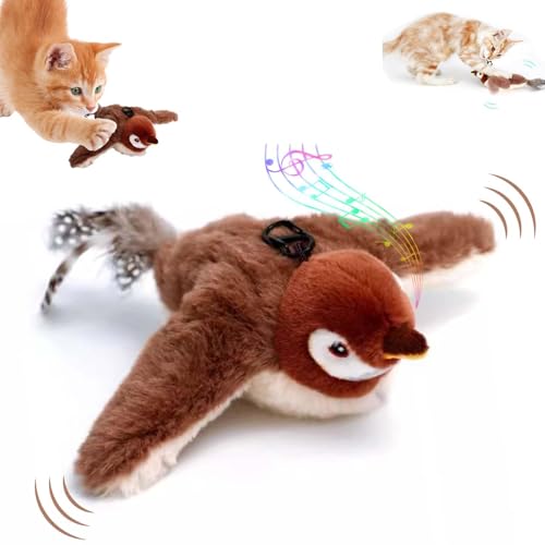 Flappy Chase Bird Cat Toy, Interactive Chirping & Flapping Flying Bird Toy for Cats, Flappy Chase Toy for Indoor Cats, Toy, Flying, Flapping (Sparrow)