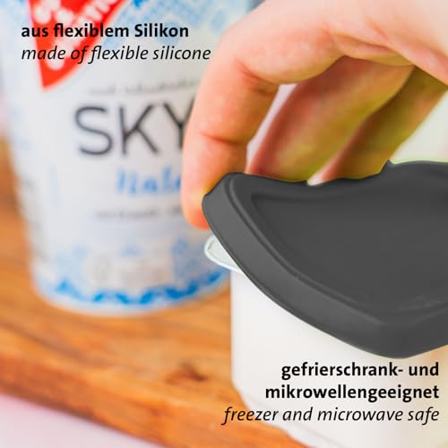 Westmark Deckel zur Aufbewahrung von Lebensmitteln — dehnbarer, wiederverwendbarer Silikondeckel für Dosen, kleinere Schalen oder Joghurtbecher — ø 10,5 + 8,5 cm, Silikon, 2er-Pack, rot/schwarz