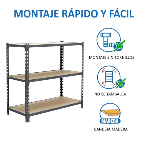 SimonRack Schwerlastregal, Lagerregal, 90x110x30 cm, Metallregal, Kellerregal, Biegestelle 200 kg, 3 Holzfachböden, Verzinkt/Holz - Maderclick